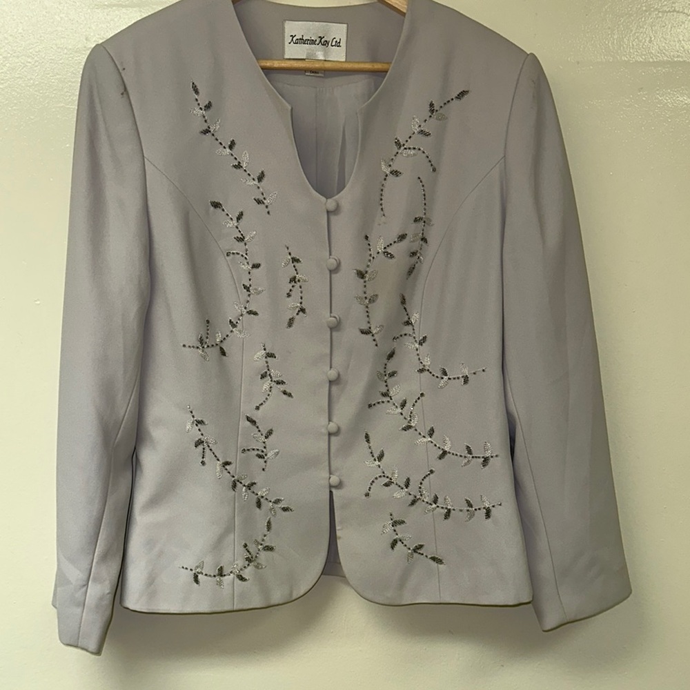 Katherine Kay Ltd. - Purplish Gray Embroidered Women's Jacket and Skirt Suit